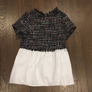 ZARA Tweed Top with White Ruffle Hem